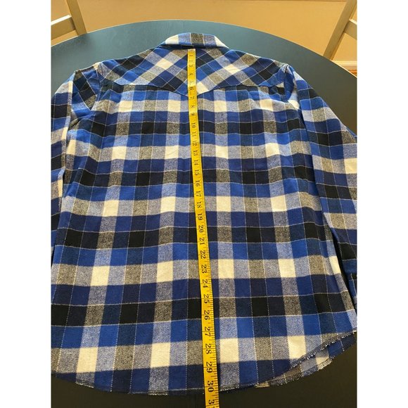 Wrangler Western Shirt Men Large Blue Plaid Flannel Pearl Snap Cowboy Pockets - Picture 13 of 16